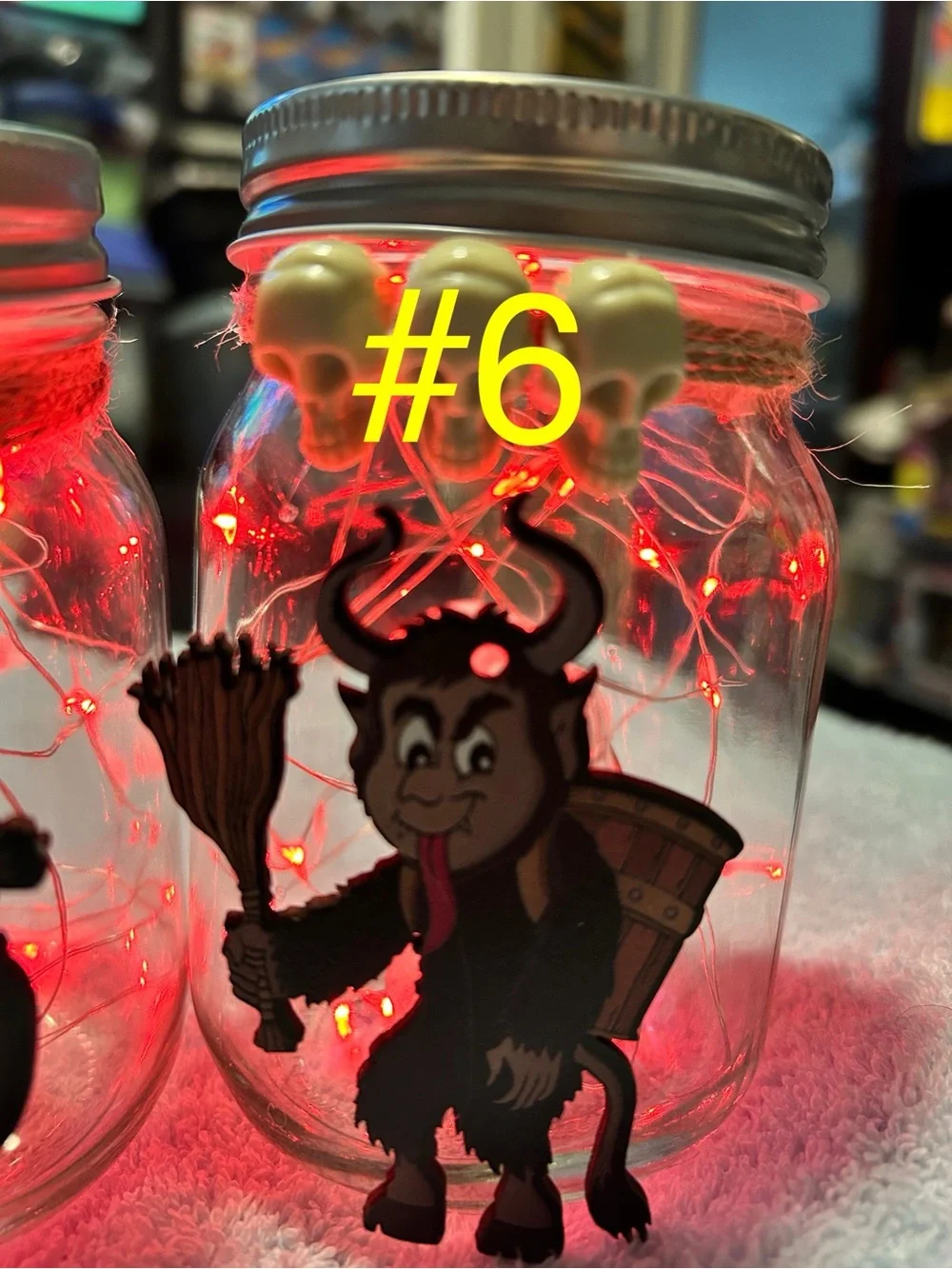 XMAS KRAMPUS FAIRY-LIGHT DECOR JARS/16OZ/7 FEET OF RED LIGHTS/HANDMADE/PICK ONE!